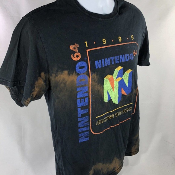 NINTENDO 64 SHIRT MENS SMALL FADED BLACK SHORT SLEEVE RETRO LOGO TEE HAS HOLE - Picture 8 of 13